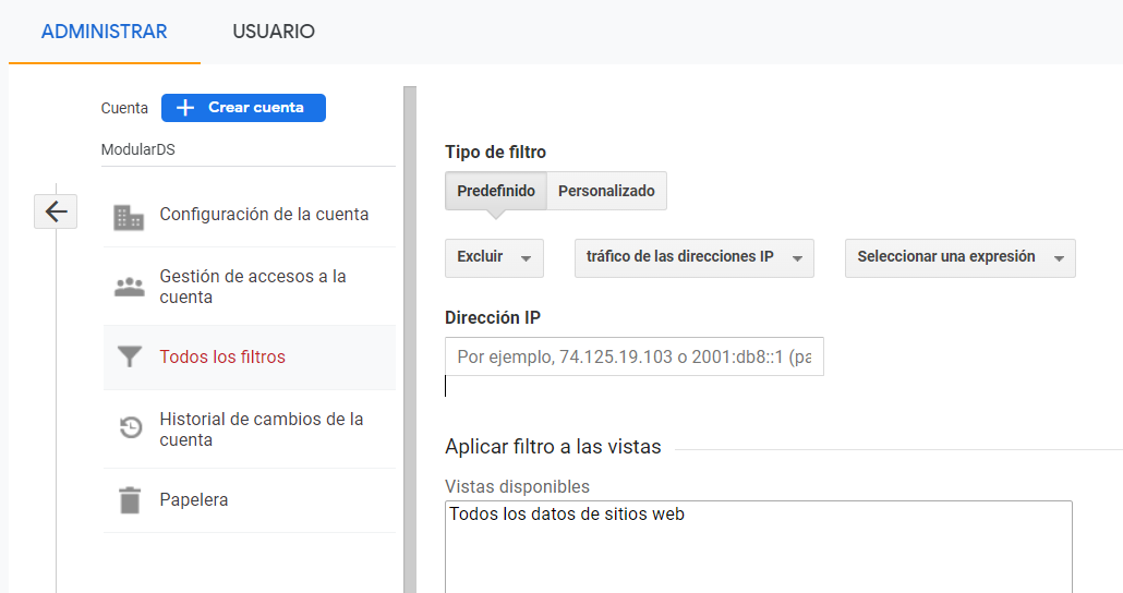 Analytics Filtros Blog Modular