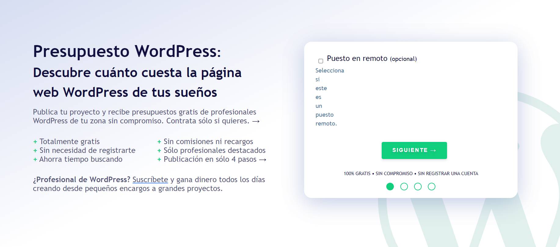 Presupuesto WordPress Modular Portales Empleo Freelance