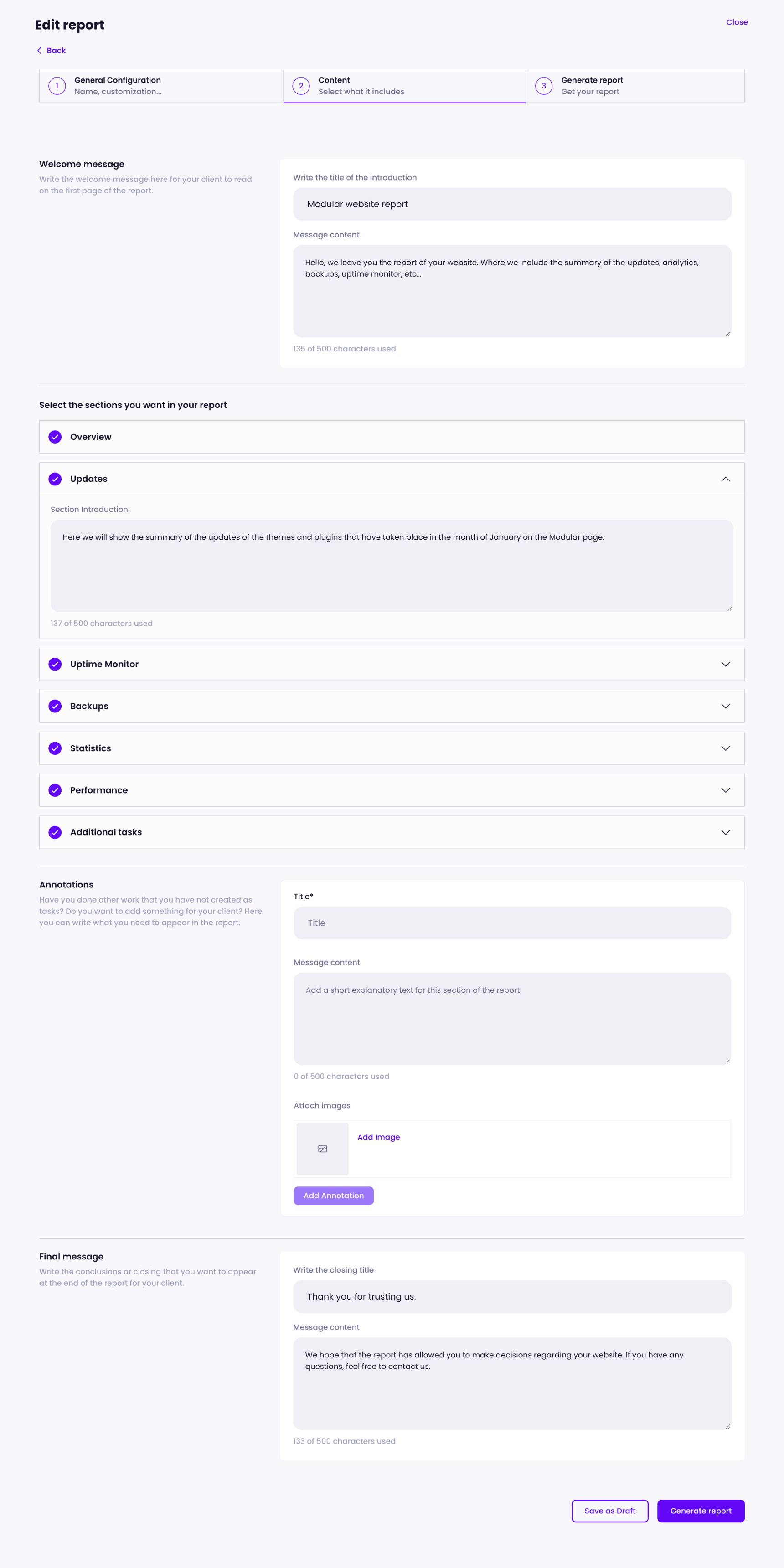 Clients Reports Configuration Modular