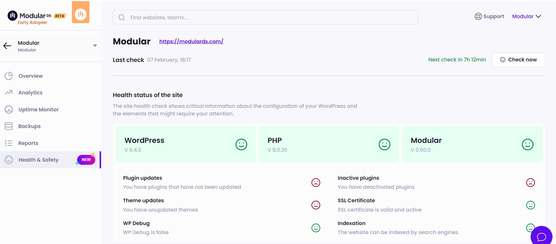 Security and health status Modular