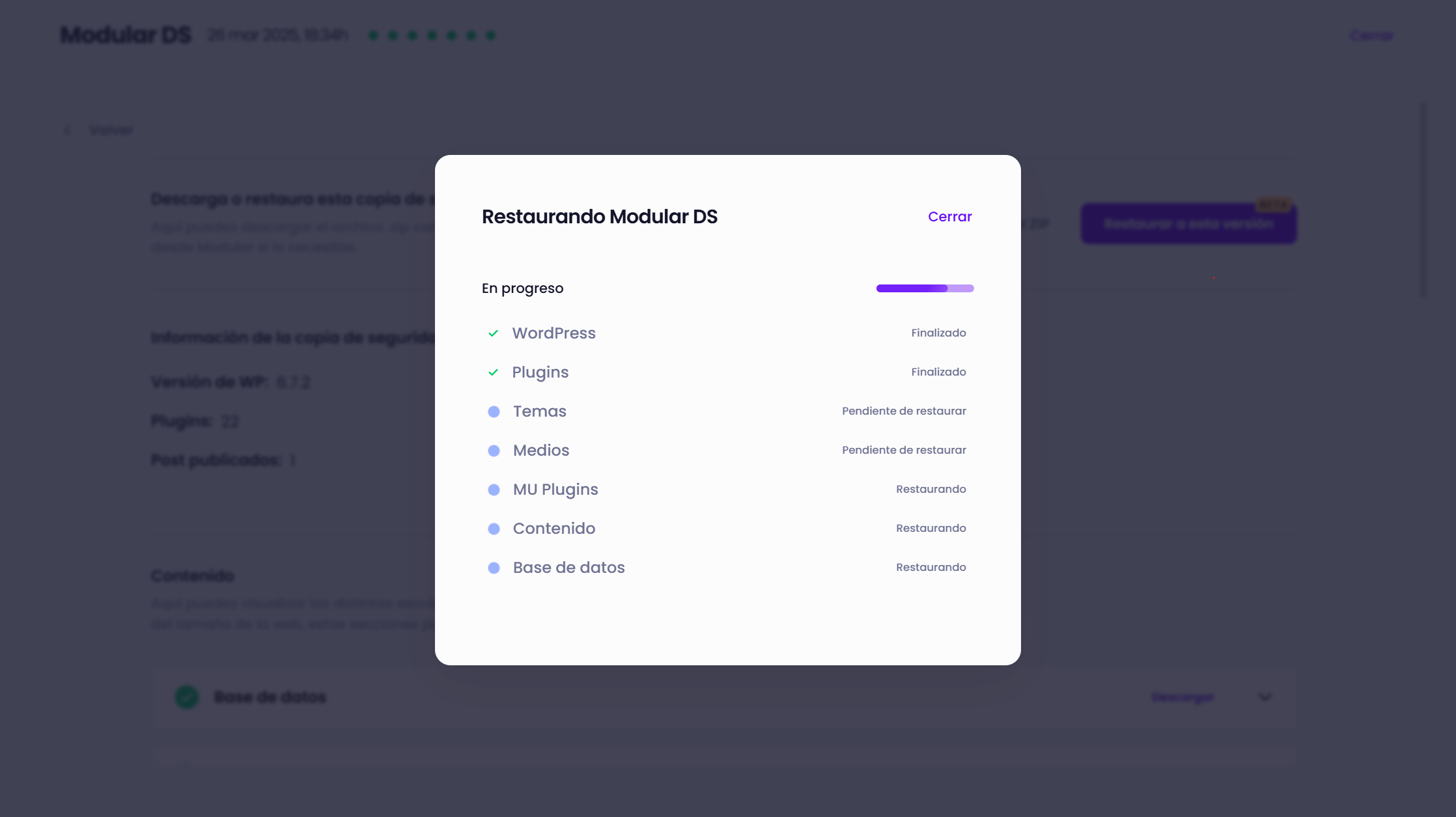 Restauración backups Modular DS