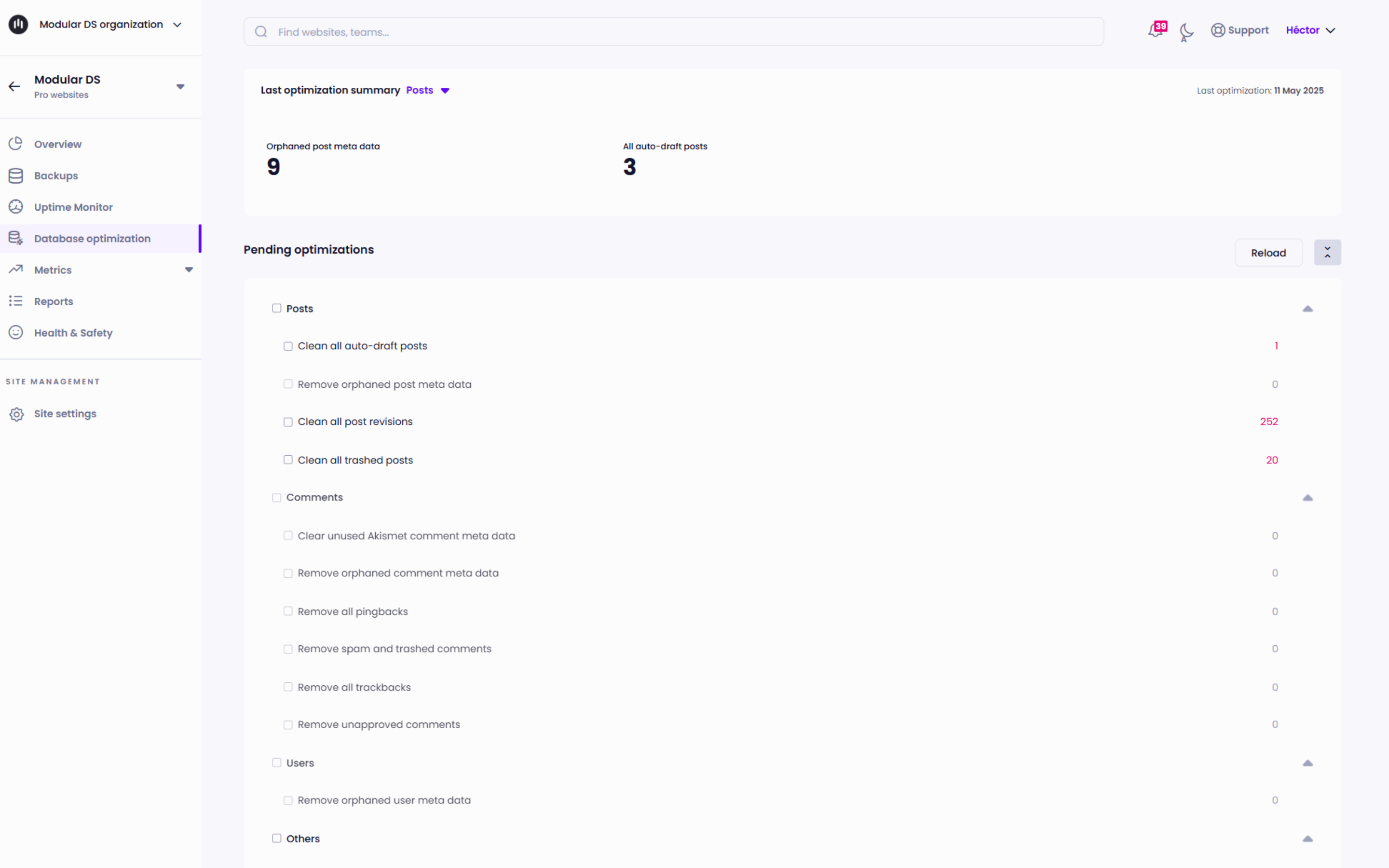 Database optimization modular ds