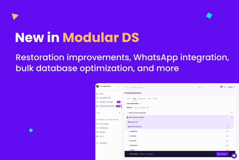 Restoration improvements, WhatsApp integration, bulk database optimization, and more